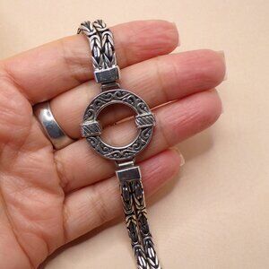HEAVY!!Bali Woven Byzantine Sterling Silver Bracelet, Women 925 Bali Bracelet